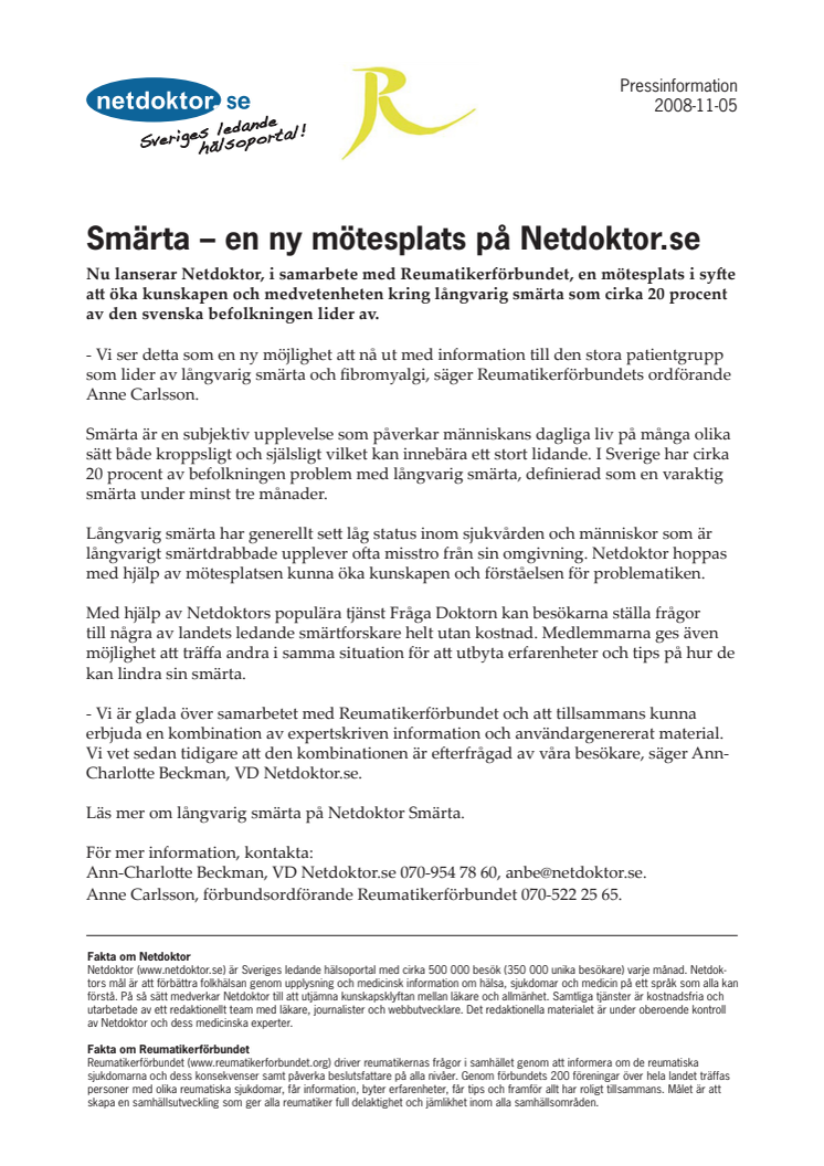 Smärta – en ny mötesplats på Netdoktor.se