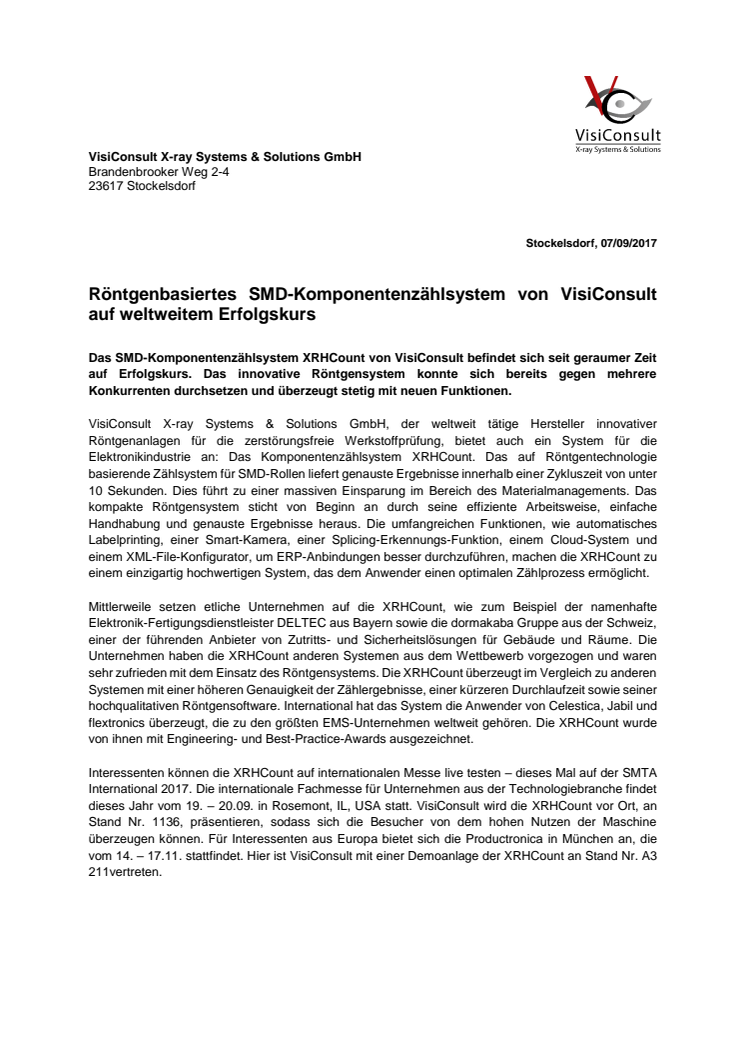 Röntgenbasiertes SMD-Komponentenzählsystem von VisiConsult auf weltweitem Erfolgskurs