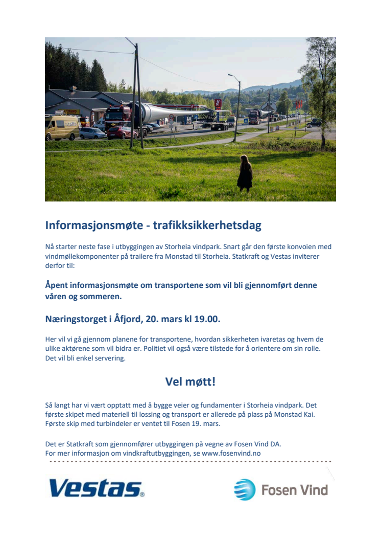 Informasjonsmøte i Åfjord om turbintransporter, 20. mars 2019