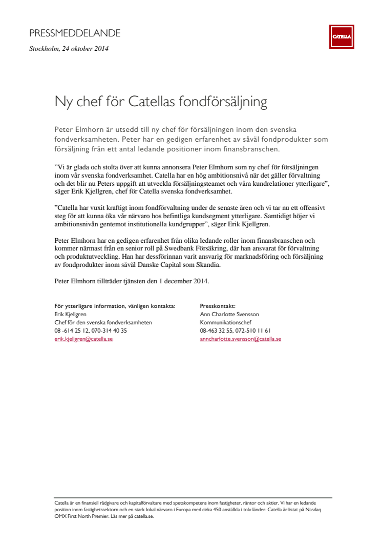 Ny chef för Catellas fondförsäljning