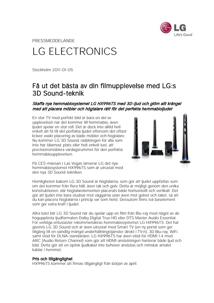 Få ut det bästa av din filmupplevelse med LG:s 3D Sound-teknik