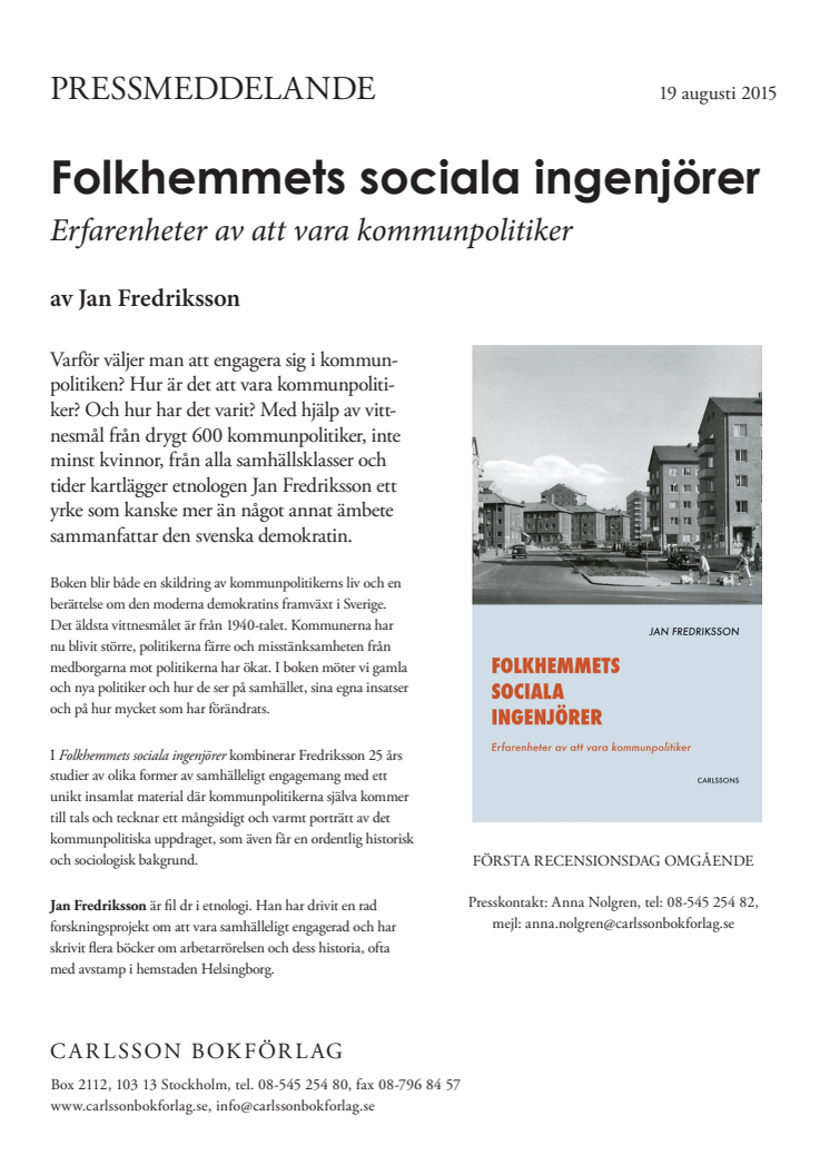 Ny bok lyfter fram kommunpolitikerns roll och röst. "Folkhemmets sociala ingenjörer".