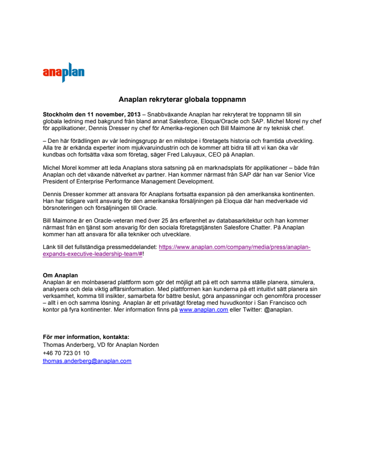 Anaplan rekryterar globala toppnamn