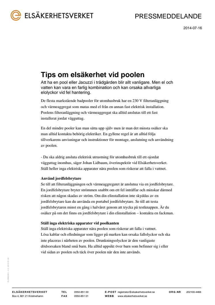 Tips om elsäkerhet vid poolen