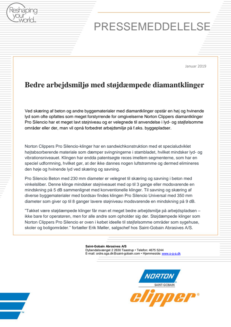 Bedre arbejdsmiljø med støjdæmpede diamantklinger					