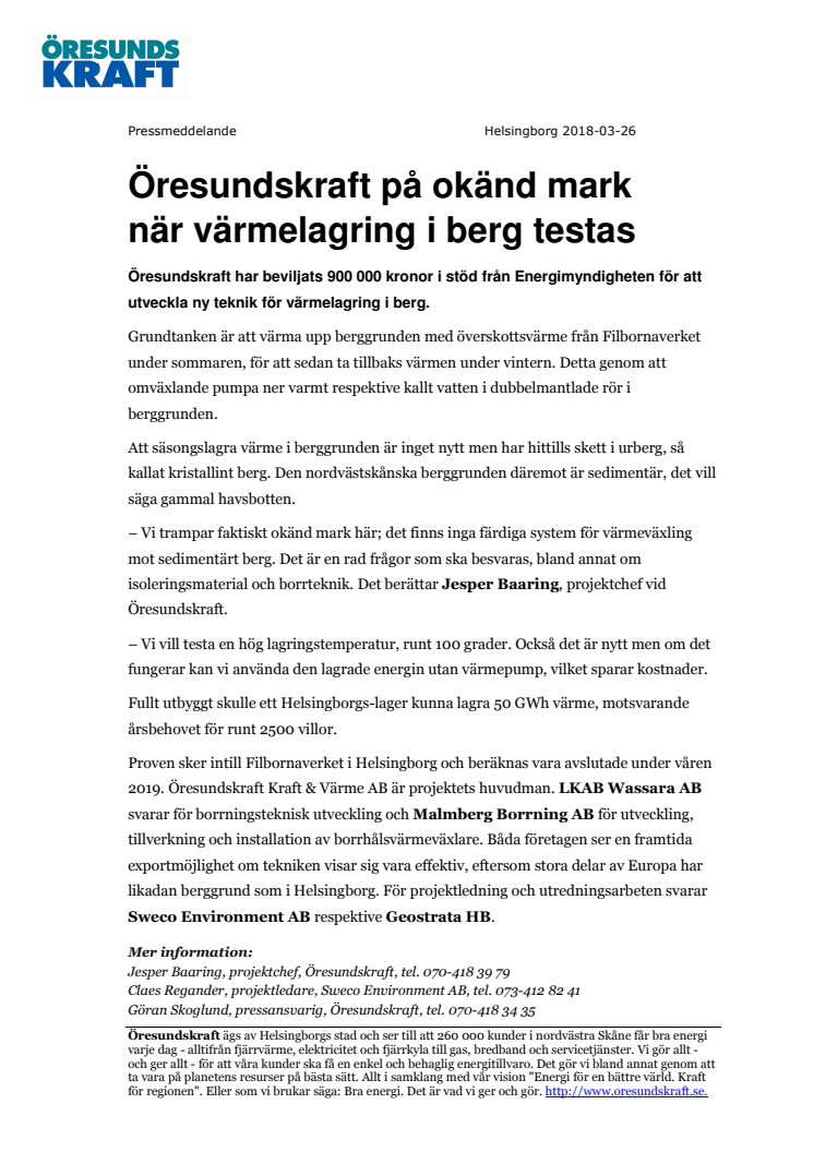 Öresundskraft på okänd mark när värmelagring i berg testas