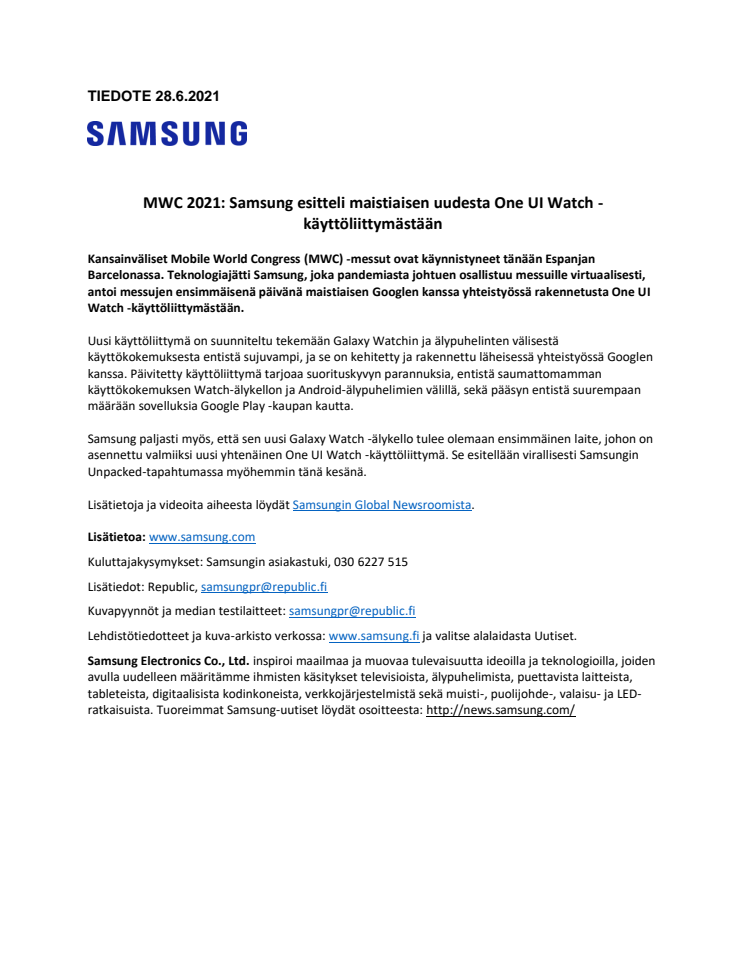 MWC 2021: Samsung esitteli maistiaisen uudesta One UI Watch -käyttöliittymästään