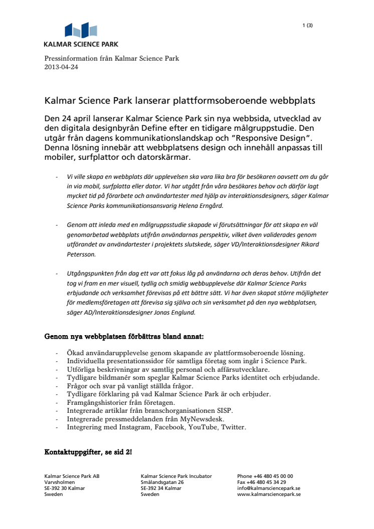 Kalmar Science Park lanserar plattformsoberoende webbplats