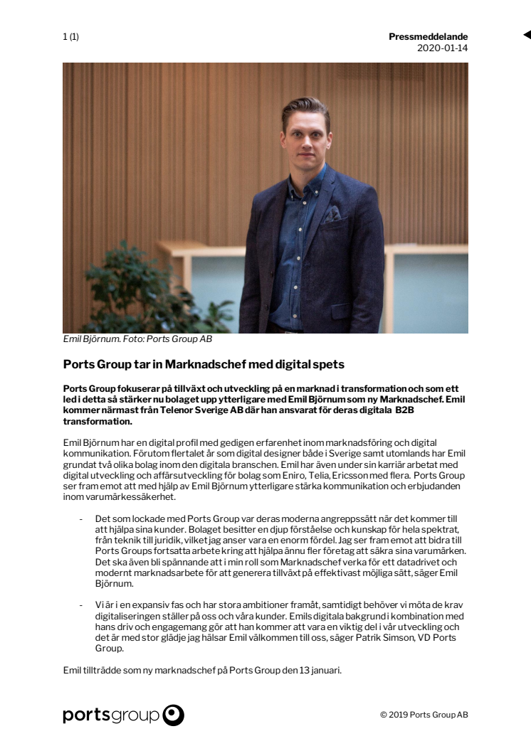 Ports Group tar in Marknadschef med digital spets