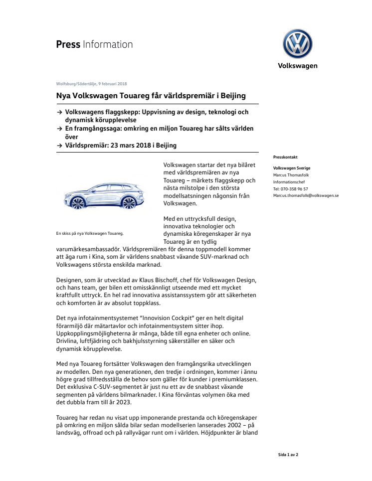 Nya Volkswagen Touareg får sin världspremiär i Beijing