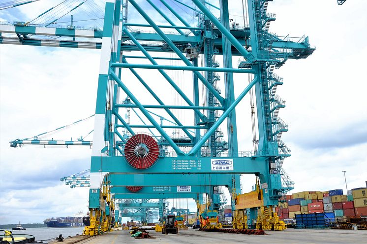 Reel power: Cavotec motorised cable reels on ZPMC cranes at PTP in Malaysia.