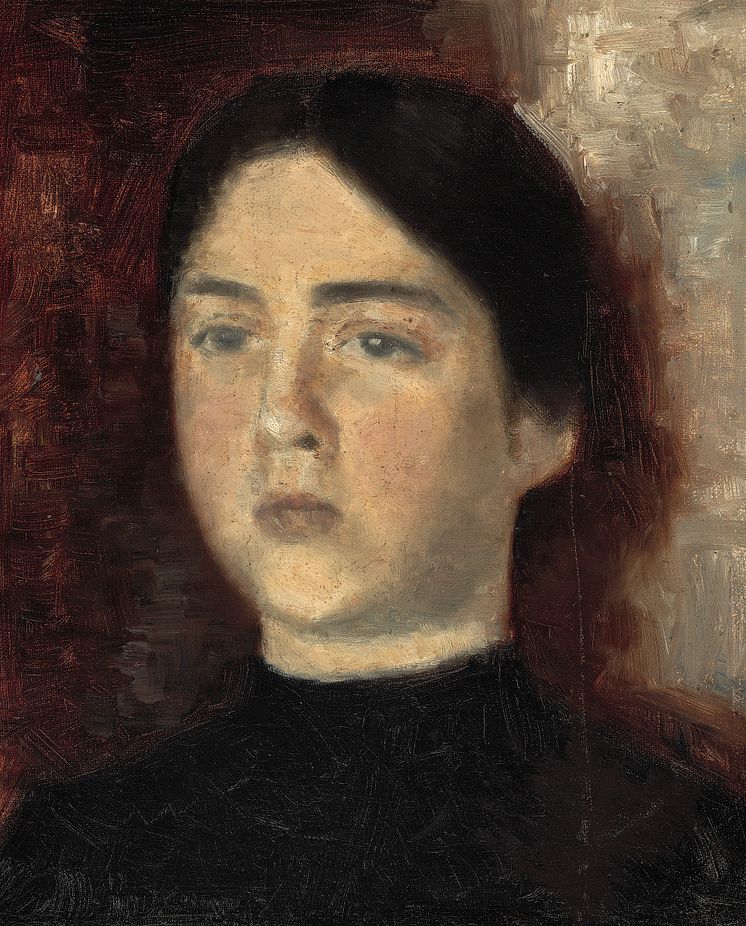 Vilhelm Hammershøi- Portræt af kunstnerens søster Anna Hammershøi. 1883. Usigneret. Olie på lærred. 33 x 28.
