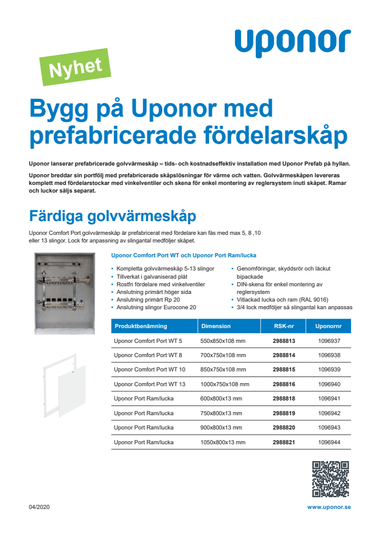 Uponor lanserar prefabricerade golvvärmeskåp