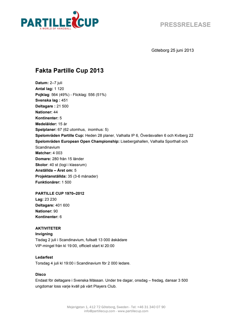 Fakta Partille Cup 2013