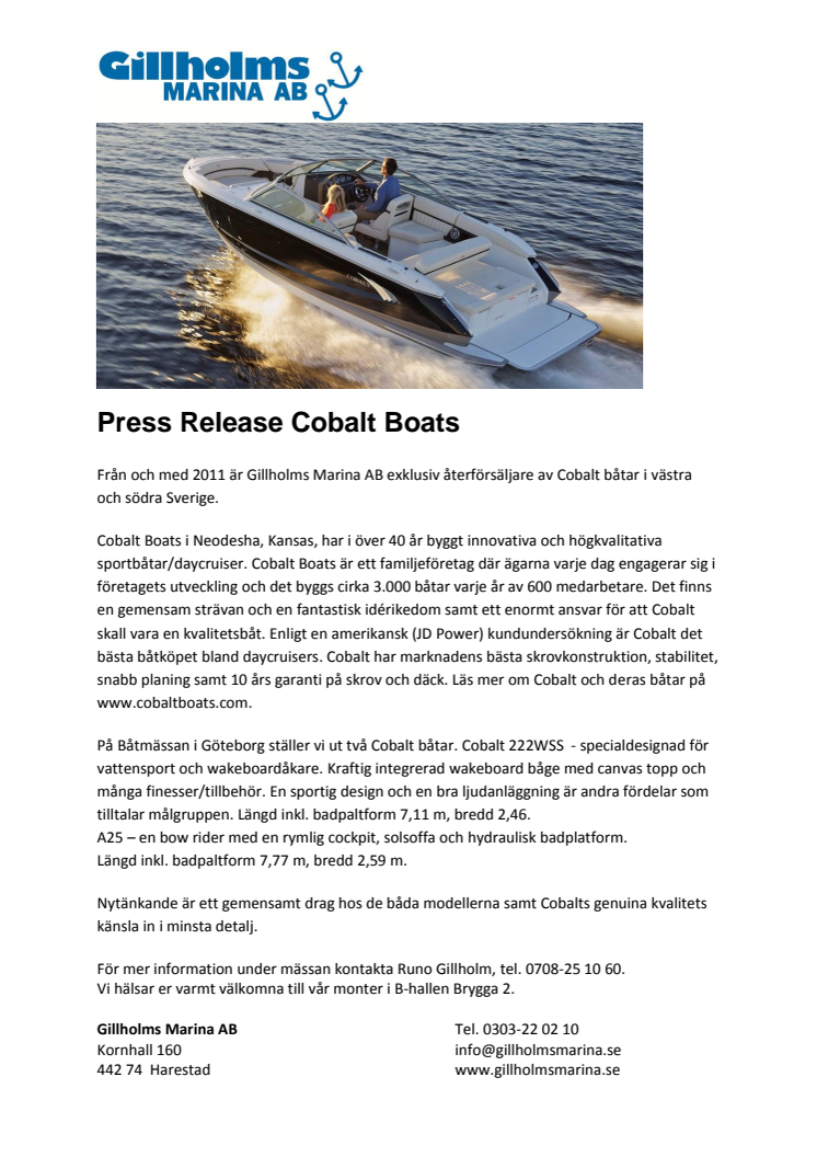 Ny återförsäljare för Cobalt Boats