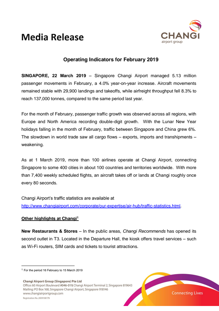 Operating Indicators for February 2019