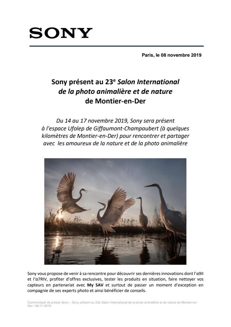 Sony présent au 23e Salon International  de la photo animalière et de nature  de Montier-en-Der