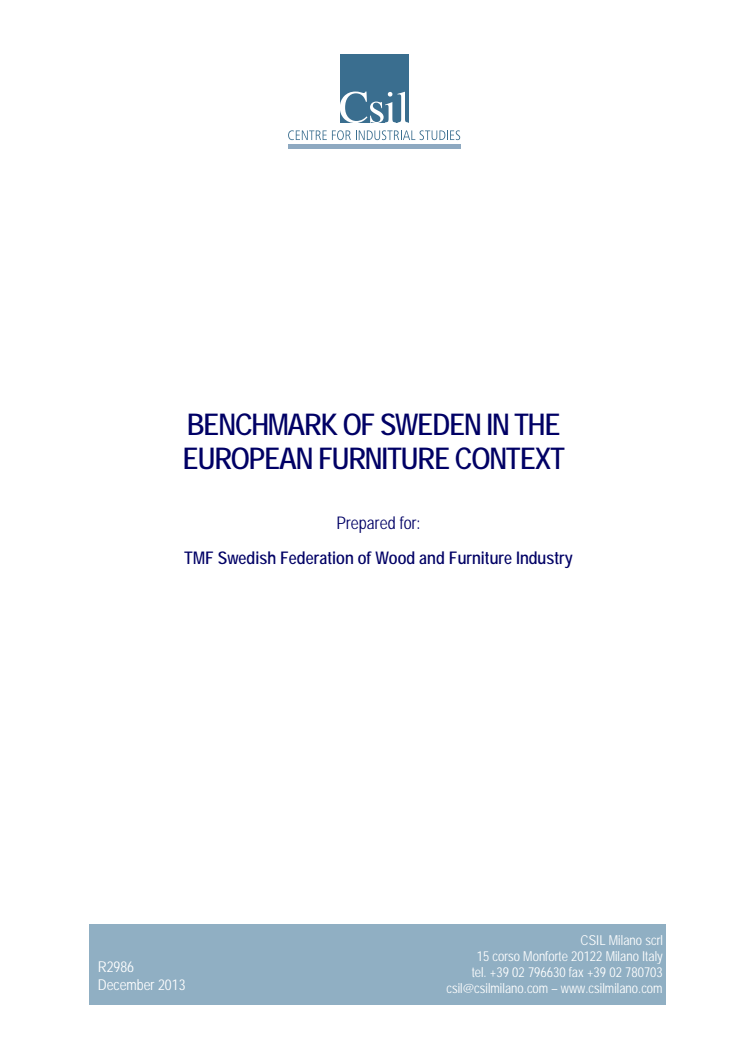 CSIL for TMF - Benchmark of Sweden in the European Furniture Context (201312)