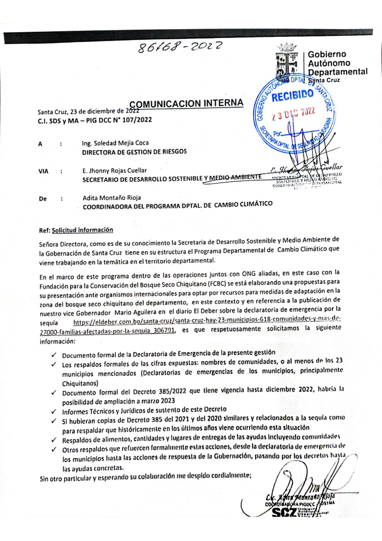 Comunicación Interna_C.I. SDS y MA – PIG DCC No 107-2022 – Gobierno Autónomo Departamental Santa Cruz.pdf