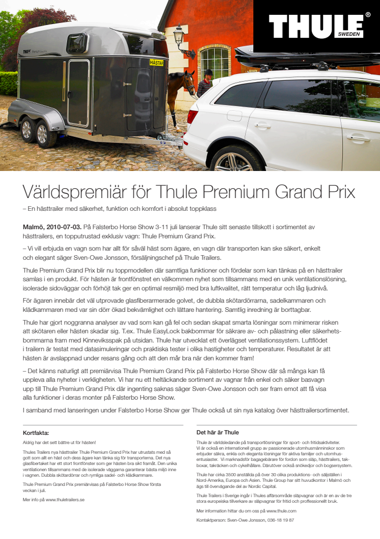 Thule-gruppen gratulerar Laura Hallberg till dagens vinst i Agriahoppet 2010