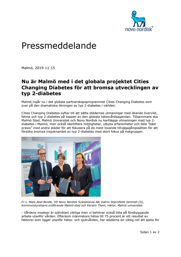 Nu är Malmö med i det globala projektet Cities Changing Diabetes för att bromsa utvecklingen av typ 2-diabetes
