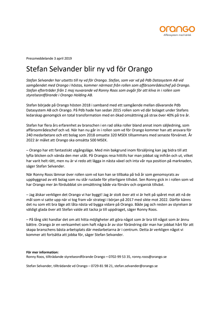Stefan Selvander blir ny vd för Orango