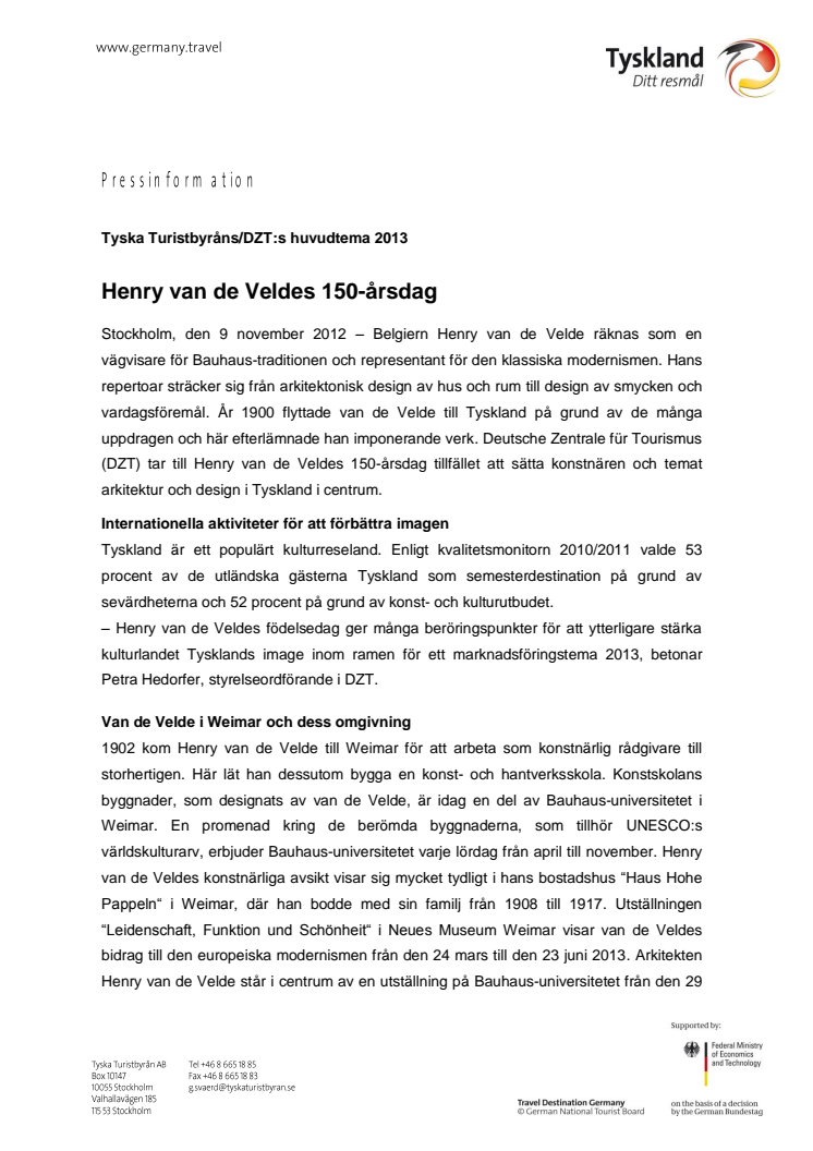 Bauhaus-arkitekten Henry van de Veldes 150-årsdag uppmärksammas i Tyskland