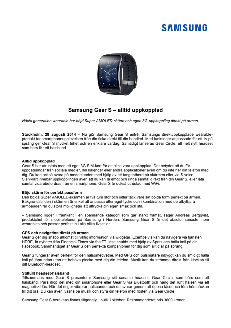 Samsung Gear S – alltid uppkopplad