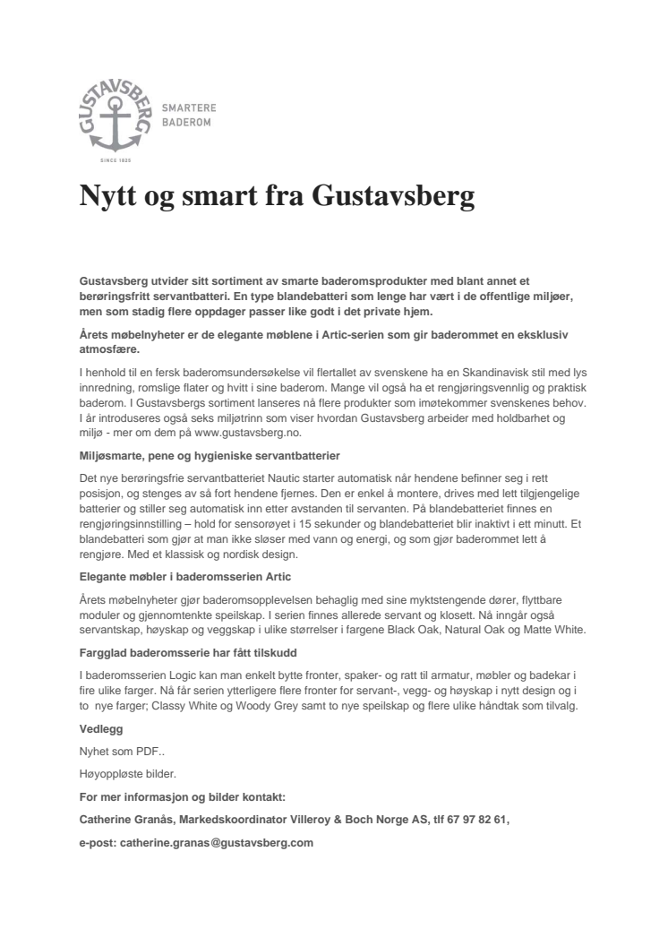 Nytt og smart fra Gustavsberg