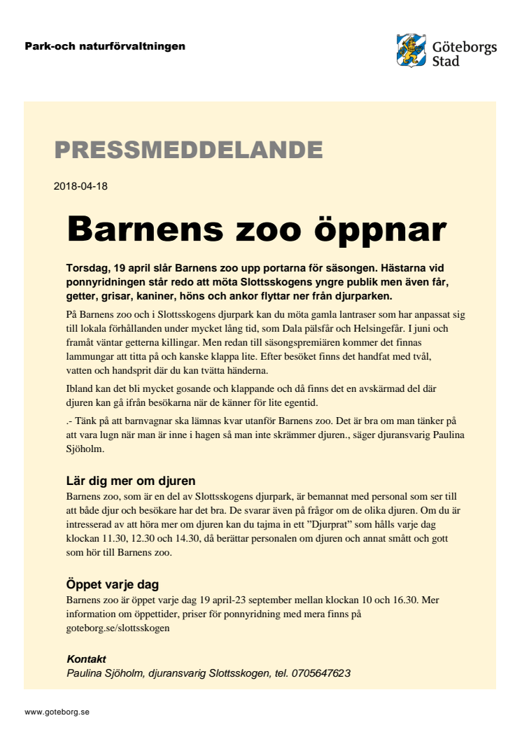 Barnens zoo öppnar