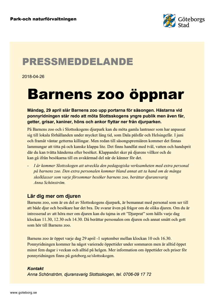 Barnens zoo öppnar