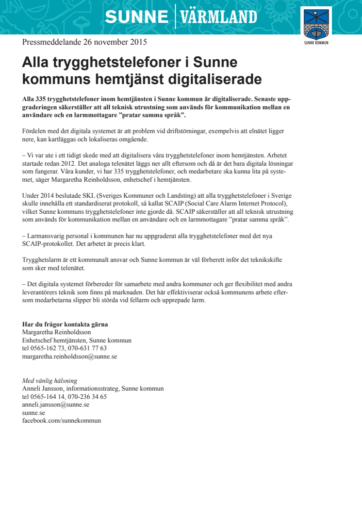 Alla trygghetstelefoner i Sunne kommuns hemtjänst digitaliserade