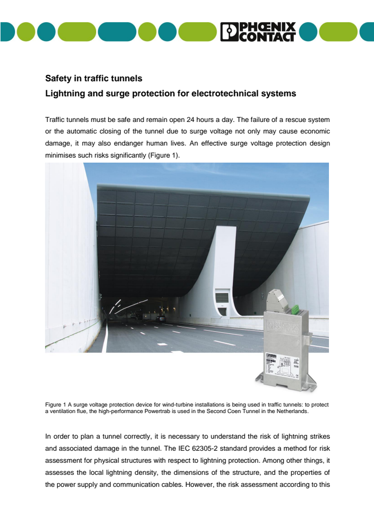 Safety in traffic tunnels- Lightning and surge protection for electrotechnical systems