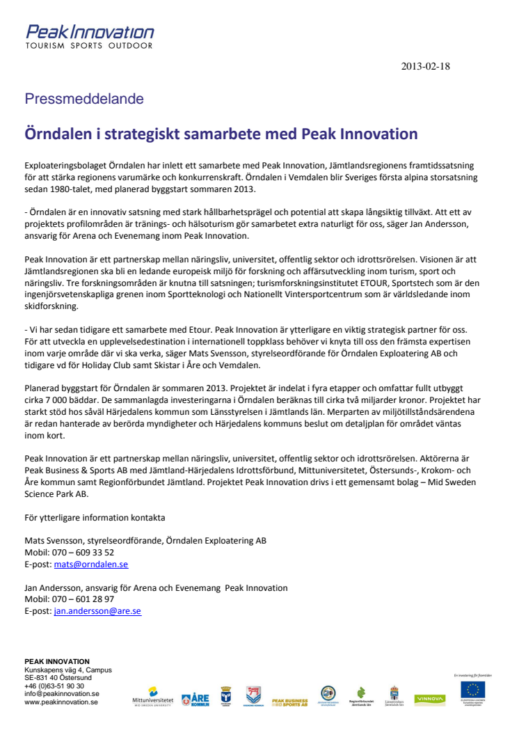Örndalen i strategiskt samarbete med Peak Innovation 