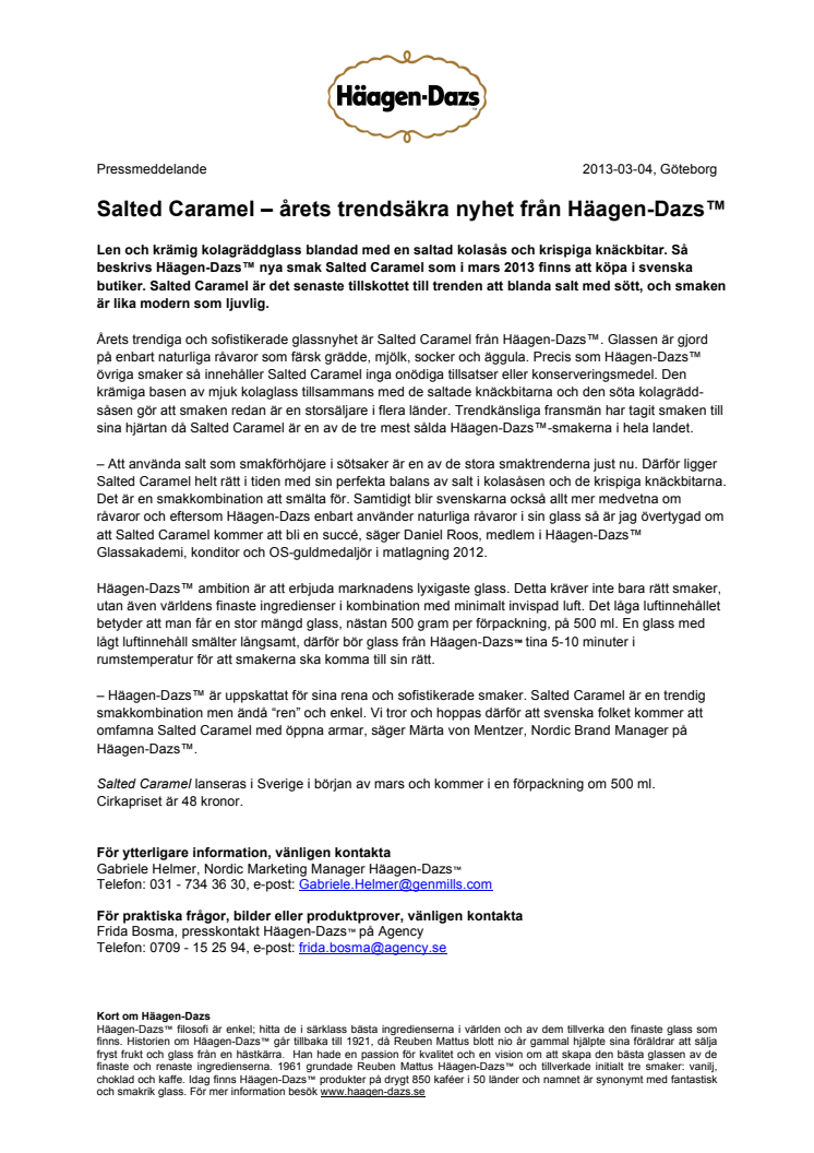 Salted Caramel – årets trendsäkra nyhet från Häagen-Dazs™