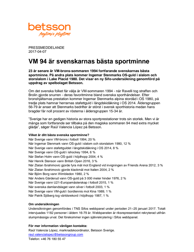 VM 94 är svenskarnas bästa sportminne