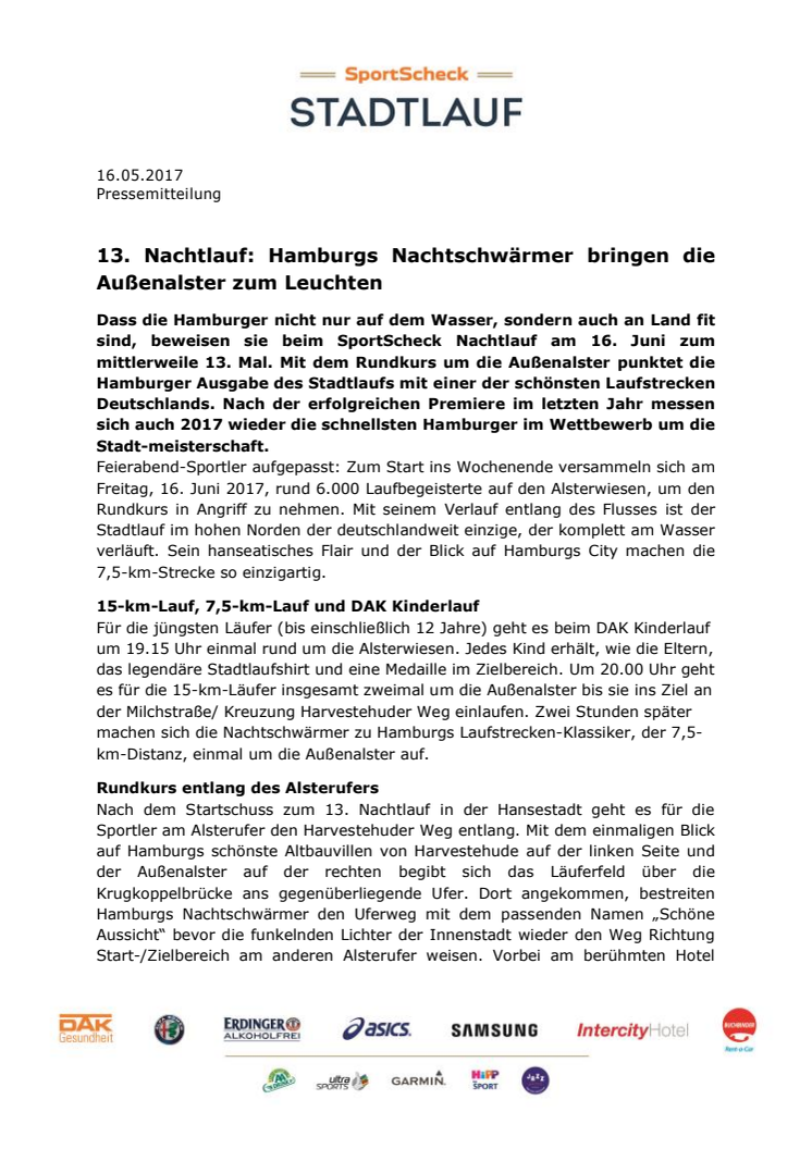 13. Nachtlauf: Hamburgs Nachtschwärmer bringen die Außenalster zum Leuchten