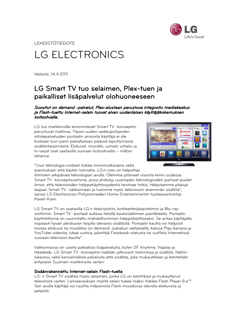LG Smart TV tuo selaimen, Plex-tuen ja paikalliset lisäpalvelut olohuoneeseen 