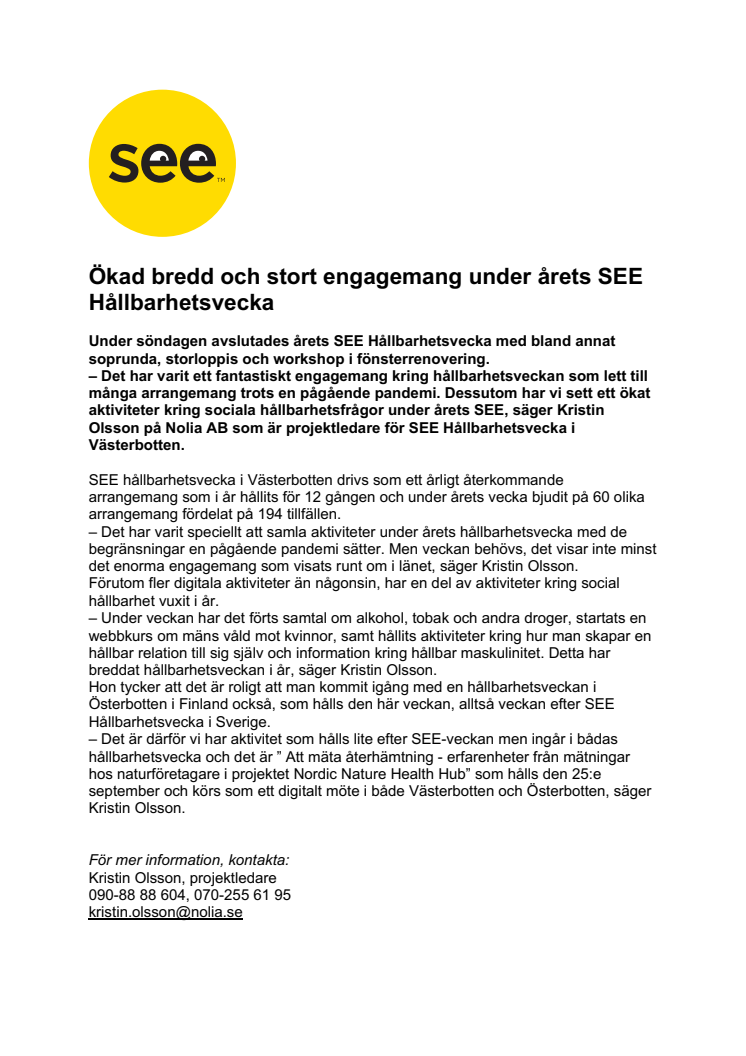 Ökad bredd och stort engagemang under årets SEE Hållbarhetsvecka 