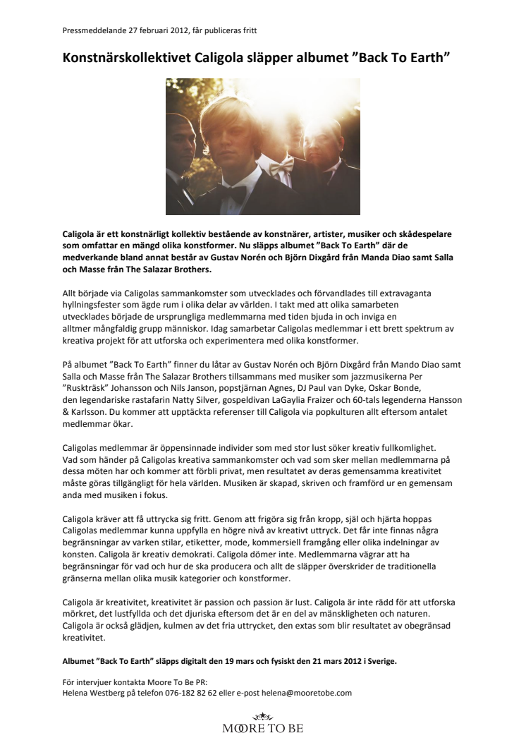 Konstnärskollektivet Caligola släpper albumet ”Back To Earth”