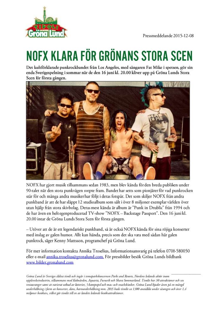 NOFX klara för Grönans Stora Scen