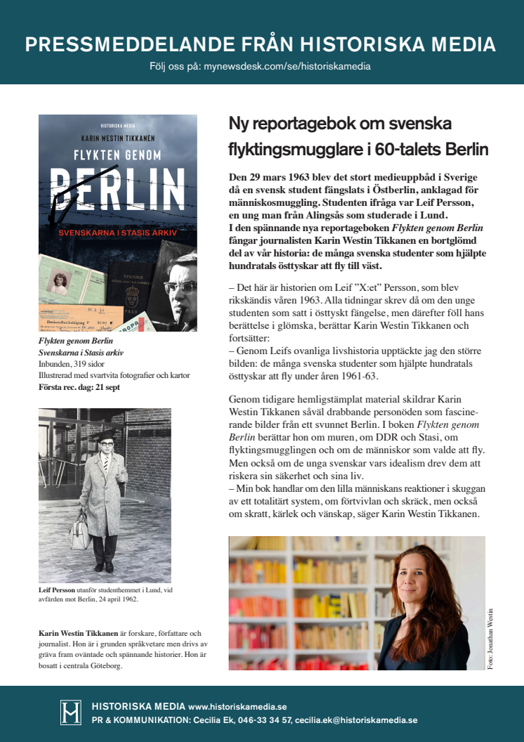 Ny reportagebok om svenska flyktingsmugglare i 60-talets Berlin