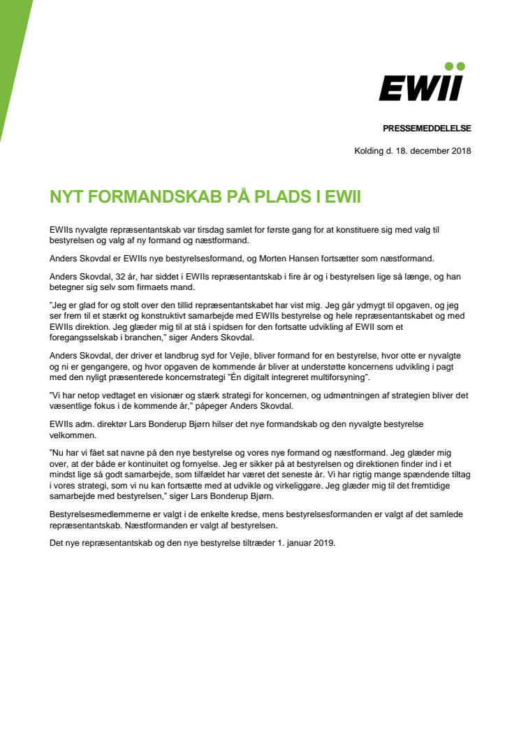 Nyt formandskab på plads i EWII