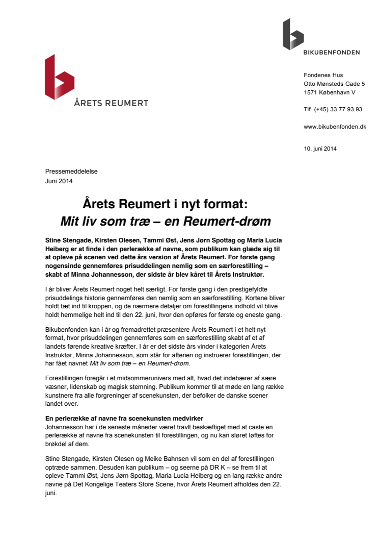 Årets Reumert i nyt format: Mit liv som træ – en Reumert-drøm 