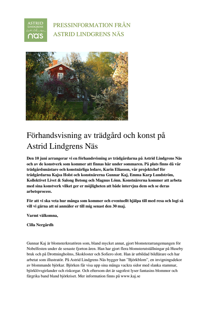 Förhandsvisning av trädgård och konst på Astrid Lindgrens Näs