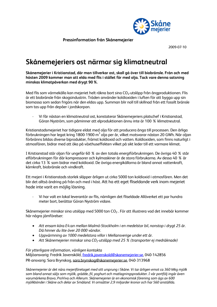 Skånemejeriers ost närmar sig klimatneutral