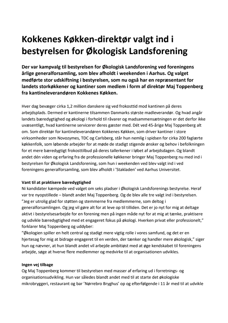 Kokkenes Køkken-direktør valgt ind i bestyrelsen for Økologisk Landsforening 