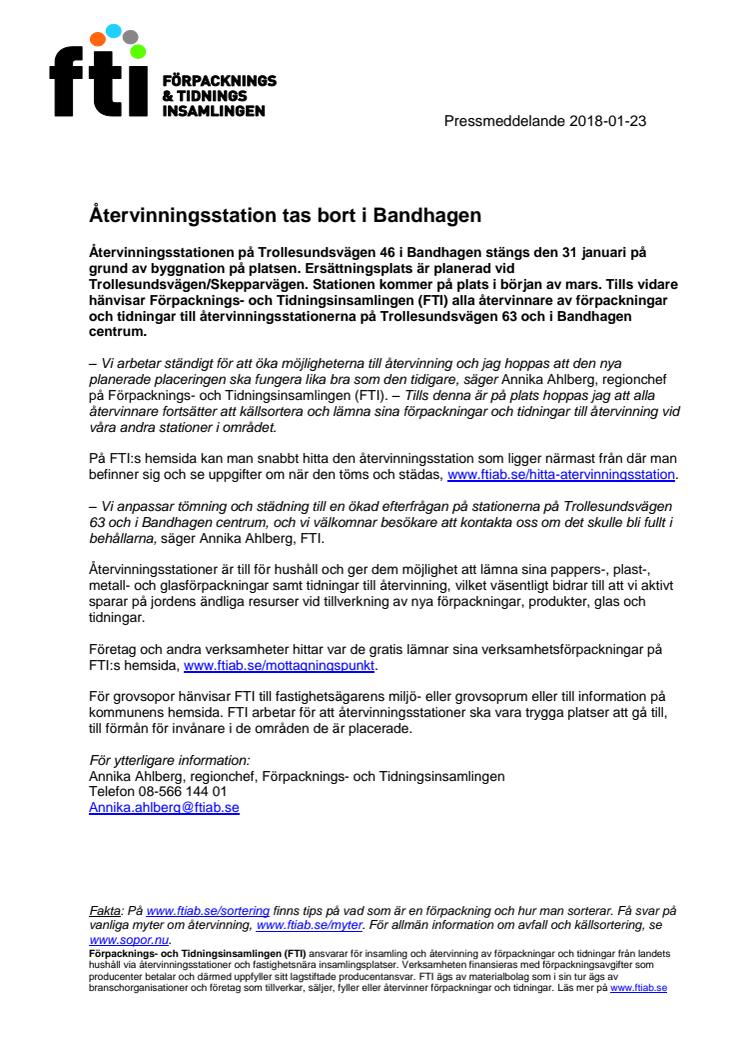 Återvinningsstation tas bort i Bandhagen