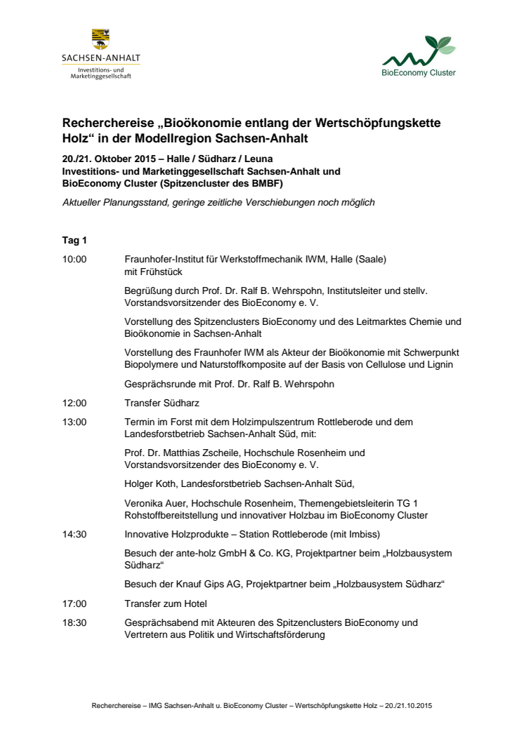 EINLADUNG ZUR RECHERCHEREISE  Sachsen-Anhalt setzt auf Bioökonomie