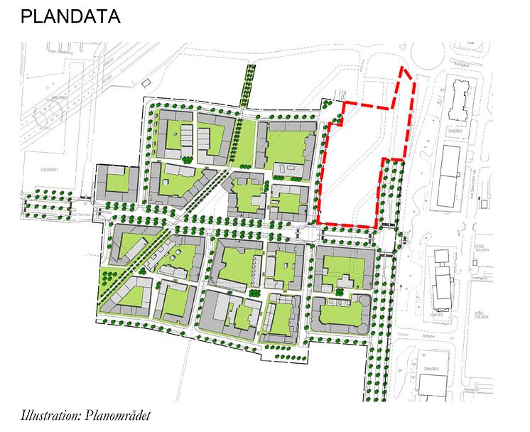 Plankarta över Bergendahls markförvärv i Hyllie centrum.